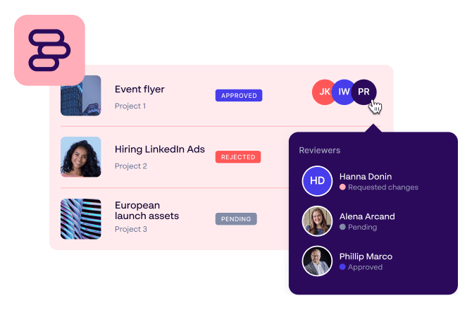 Approval dashboard for recruitment materials, helping teams attract top talent by streamlining feedback and sign-off