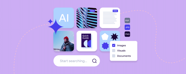 AI-powered DAM search organizing images, documents, and brand assets to support AI content operations.