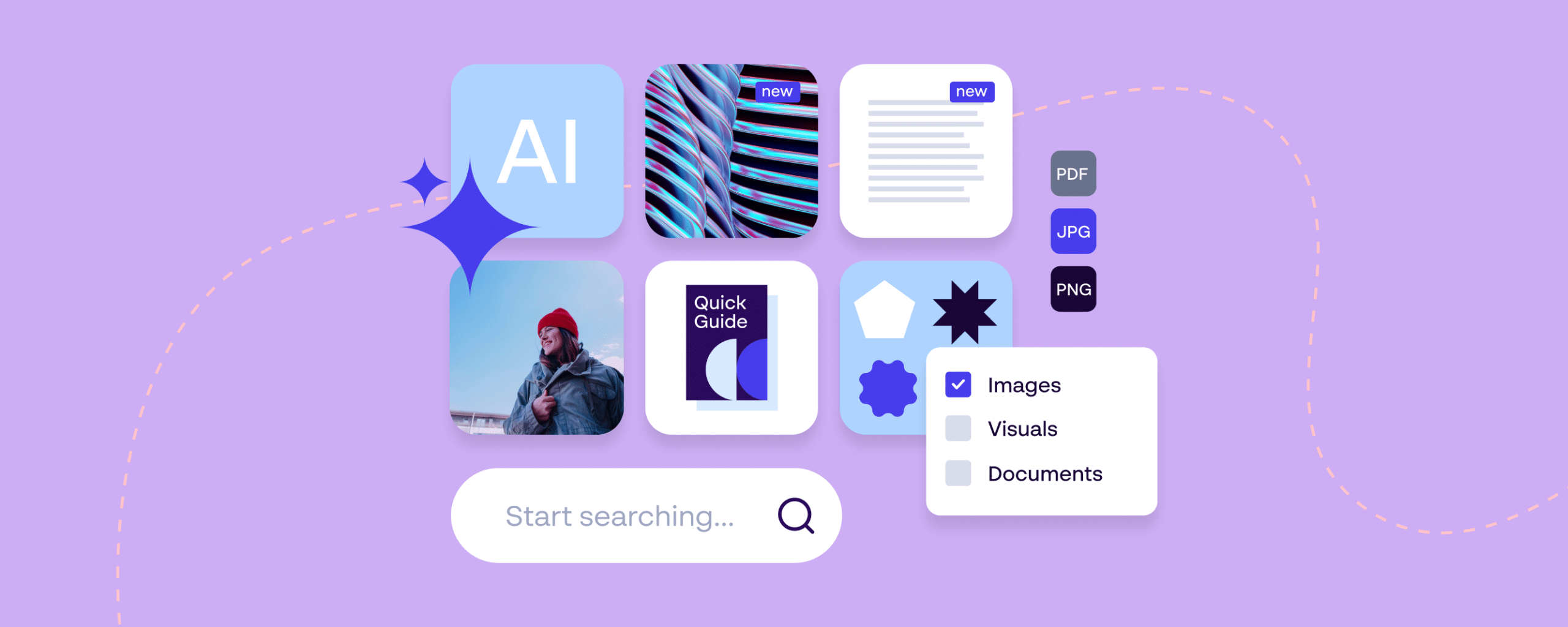 AI-powered DAM search organizing images, documents, and brand assets to support AI content operations.